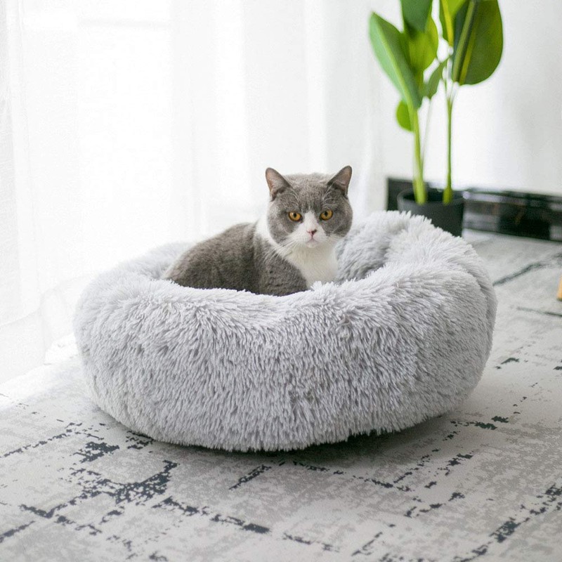 BODISEINT Modern Soft Plush Round Pet Bed for Cats or