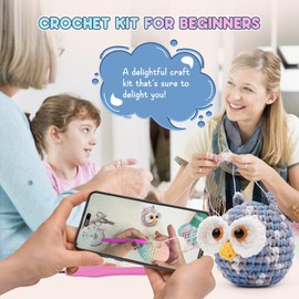 YUMILI Beginners Crochet Starter Kit, Crochet Set for Beginners, Animal Crochet Package Complete Amigurumi Starter Set with Video Tutorials, DIY Crochet Kit for Kids Adults, Gift for Craft Lovers (Owl