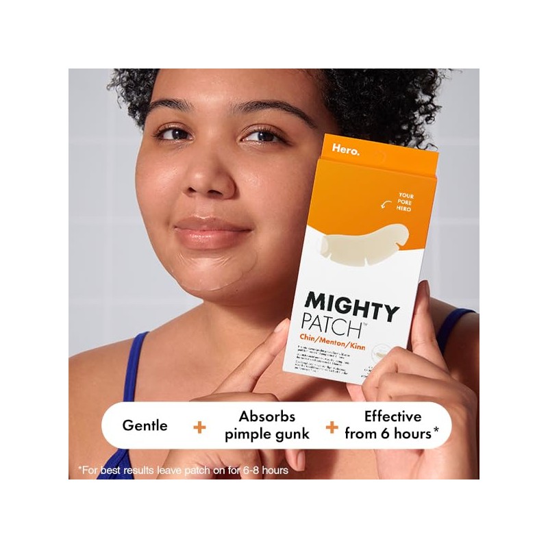 Hero Mighty Patch Chin, XL Hydrocolloid Spot Patches for Overnight