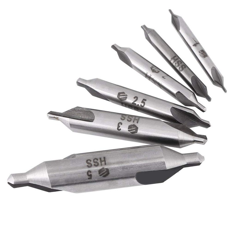 6pcs Sharp and Durable HSS 60 Degree Center Drill Bits