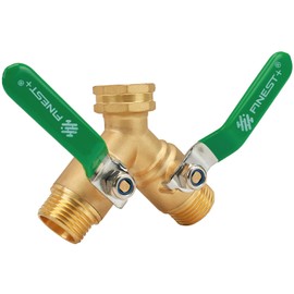 FINEST+ Garden Hose Splitter 2 Way, Heavy Duty Brass Y Valve Garden Hose Splitter With Stainless Steel Long Handle, Full Flow Hose Splitter Connector, Y Valve 3/4 Inch GHT Thread