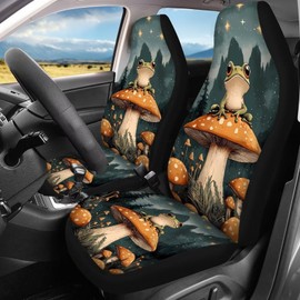 Tomeusey Front Seat Covers and Rear Bench Seat Cushion for Car, Frog Mushroom Star 4 pcs Seat Protector Full Set, Elastic Auto Interior Decor Accessories, Protect Your Leather & Cloth Car Seats