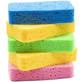 Temede Esponjas grandes de celulosa, esponjas de cocina para plato, esponjas de exfoliación resistentes de 1.4 pulgadas de grosor, esponja antiarañazos para el hogar, utensilios de cocina, baño, embalaje comprimido, 5 unidades