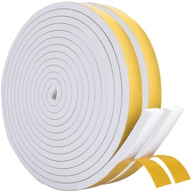 KAPOOSY Weather Stripping Door Seal, 1/2 Inch W X 1/4 Inch T Adhesive Foam Tape, Window Door Draught Excluder Air Conditioner Gasket Foam Tape, Total Length 26 Feet (13ft x 2 Rolls)