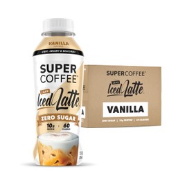 Super Coffee, café helado listo para beber, café con vainilla Latte (botellas de 12 onzas, paquete de 12)  carbohidratos bajos netos, sin azúcar...   