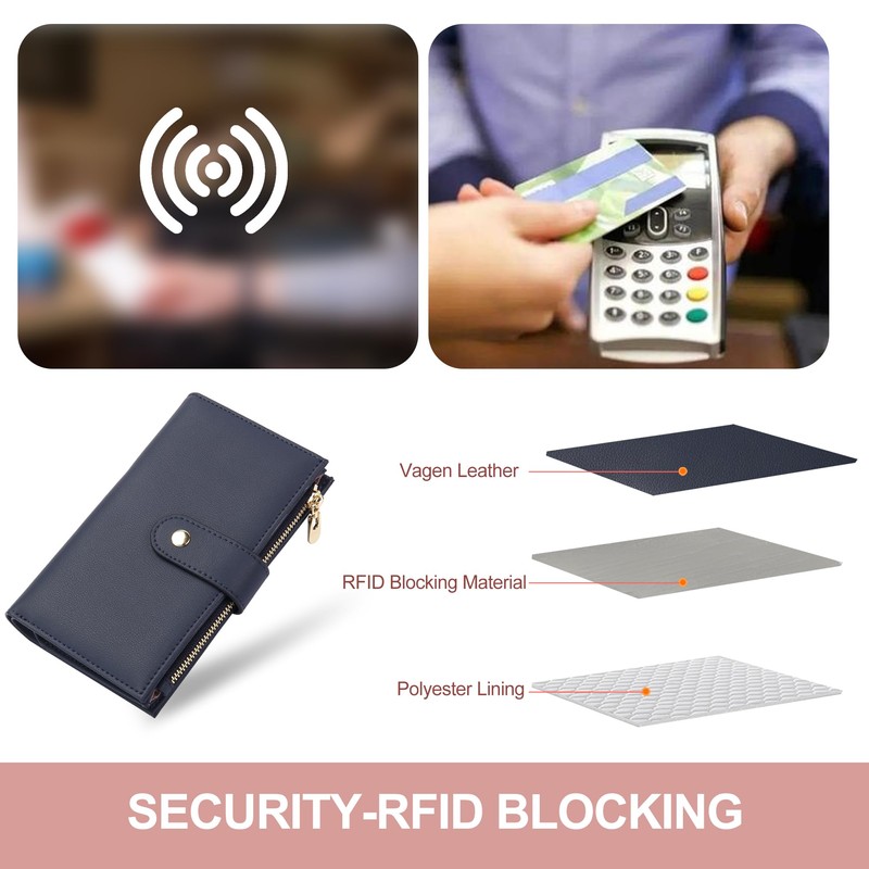 yiijay Wallet for Women RFID Blocking Leather Trifold Clutch Wallet