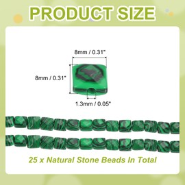 PATIKIL 25 Pack Natural Stone Beads, 8mm Faceted Square Agate Beads Bulk Malachite Stones, for DIY Jewelry Making Necklace Bracelet Accessories, 1 Strands, Dark Green