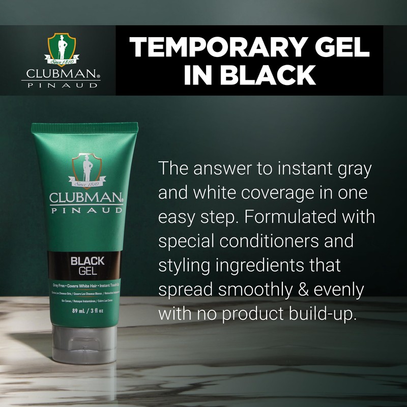 Clubman Pinaud Black Styling Gel - Grey-Free Hair Gel for