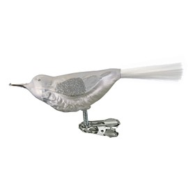 Jingle Bells Lauscha Glass Bird Ice White/Silver with Glass Tail