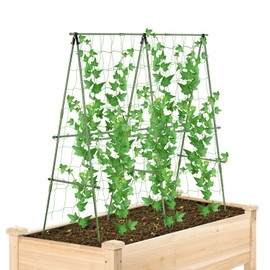 VINEGROW Pack of 1, Garden Trellis for Climbing Plants Outdoor, Cucumber Trellis, A Frame with Netting and Twist Tie, Green