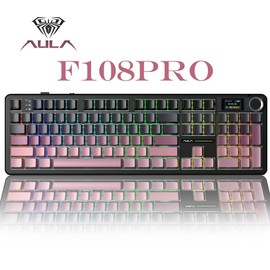 Aula F108 Pro Wireless Mechanical Gaming Keyboard, Full Size With Knob Smart Screen Num Pad Tri-Mode RGB Backlit Hot Swappable Customize Keyboard for Mac/PC/Android - Color: Gradient Pink