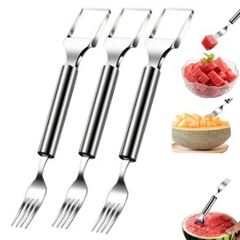 XINGJIEYUN New Watermelon Fork Slicer Tool, Summer Double Head Fruit Fork Slicer, 2-in-1 Stainless Steel Fruit Slicer, Suitable for Family gatherings, Camping Parties (3 pieces)