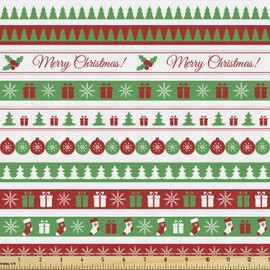 Ambesonne Christmas Fabric by The Yard, Merry Christmas Words Xmas Ceremony Theme Design Borders, Decorative Fabric for Upholstery and Home Accents, 1 Yard, Apple Green