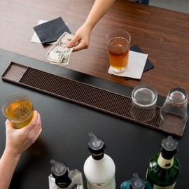 Soro Essentials- 27" x 3-1/4" Bar Rail Spill Rubber Mat Brown Color Set of 2- Bar Service Spill Mats for Counter-Top Rubber Bar Mats Non-Slip Serving Spill Mat for Cocktail Bartender Coffee Bar