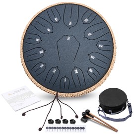 ANGELBECKE Steel Tongue Drum 13 Inch 15 Notes for Outside with Bag Sticks Music Book Handpan Drum Musical Education Entertainment Meditation Yoga Zen Gifts (Navy Blue)