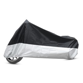 VekAuto 1 Pcs Motorcycle Cover, XXL Universal for Motor Bike 190T Polyester Taffeta Fabric Black Silver