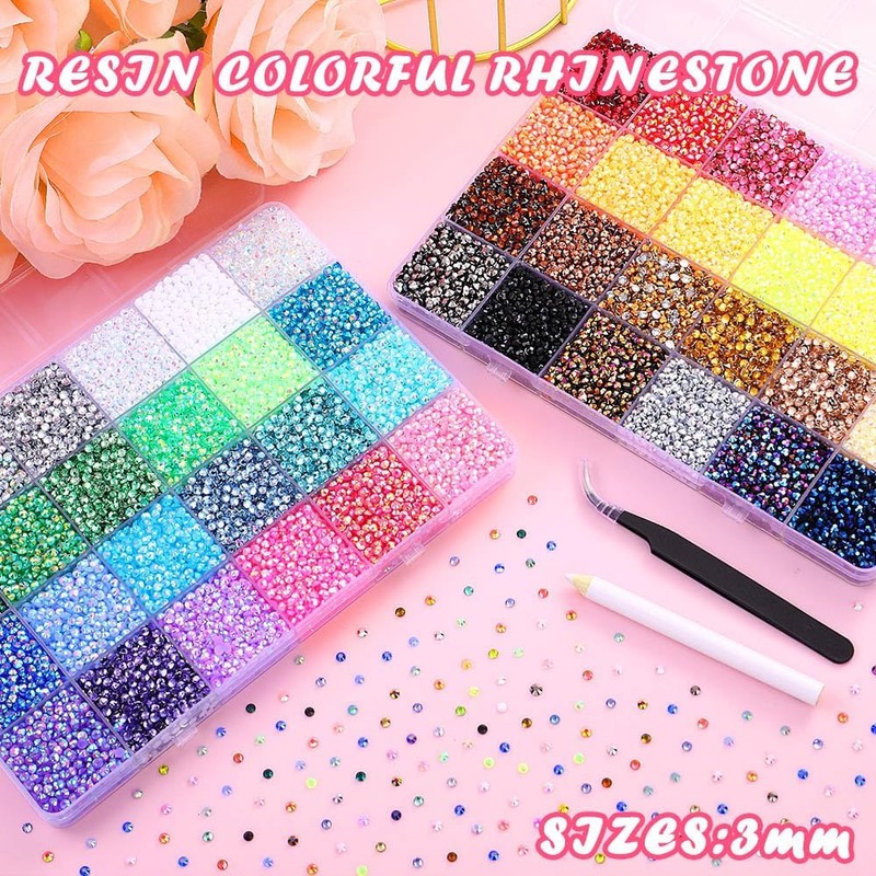 JOLCEEY 52000pcs Nail Art Rhinestones 3mm Bedazzling Kit Flat Back