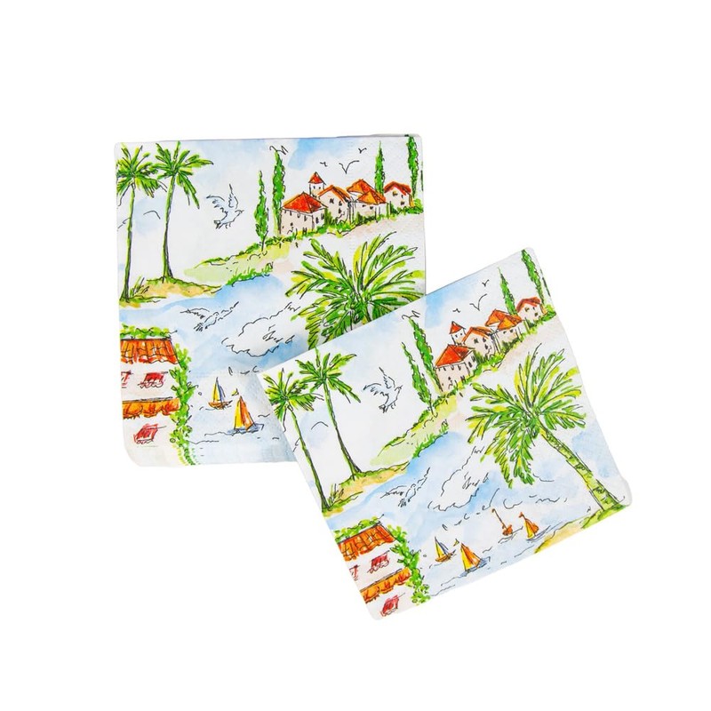 Caspari Mallorca Cocktail Napkins - 20 Per Package