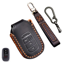 Aoocar 2022 2023 2024 Leather Key Fob Cover, Compatible with Honda Accord Civic HR-V CR-V Pilot Sport SI EX EX-L Touring, No Screw Design Retro Style Smart Key Protector, 4/5 Button(Black)
