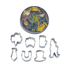 R&M International Leprechaun, Shamrock, Pot of Gold, Mug, Horseshoe, Tie, Derby, 7-Piece cookie cutter set, Silver