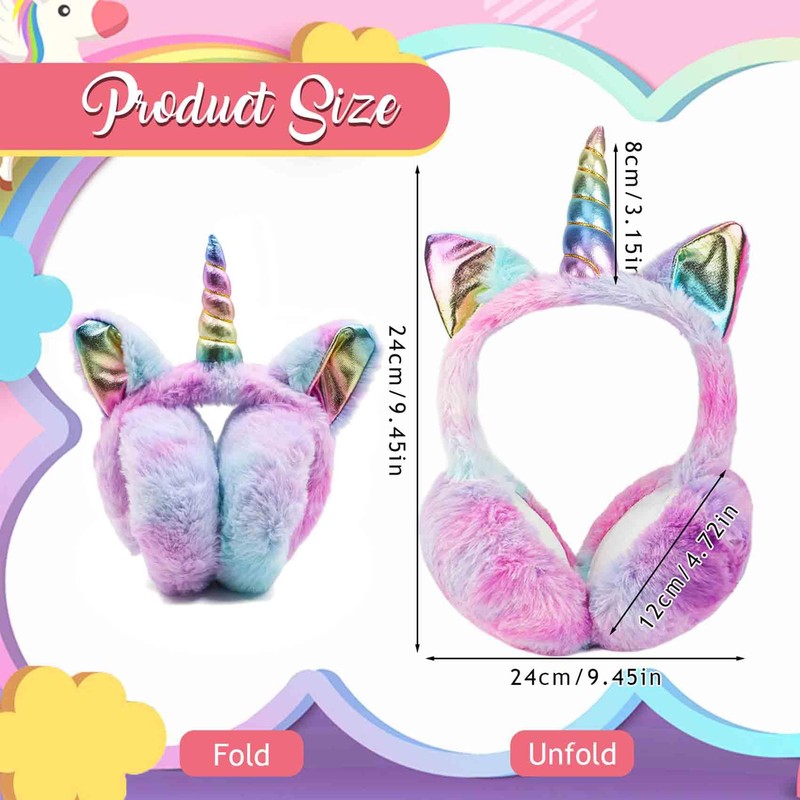 Unicorn Earmuffs for Kids, Foldable Ear Muffs Cute Winter Warm