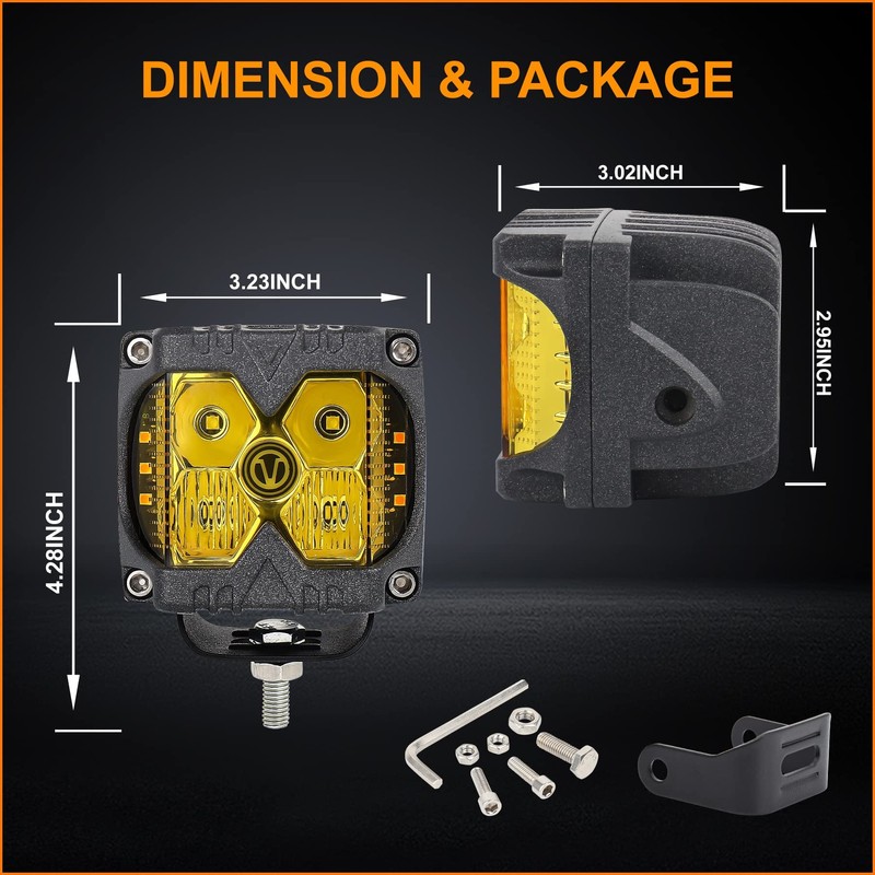MOVOTOR Amber LED Pods, Waterproof IP68 Yellow Lens Cube Offroad