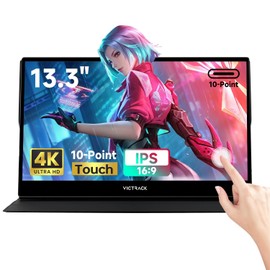 Victrack 4K Touchscreen Pro Gaming Portable Monitor, 13.3" Ultra UHD (3840*2160), for handheld gaming pc, style as ASUS Rog Ally, Lenovo Legion go, 100% RGB IPS Display HDR Travel Monitor Smart Cover
