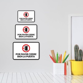 Señal de puerta o pared con marco clásico Plus Por Favor Cierre Bien la Puerta | Español | Señal de negocios de oficina - Pequeño