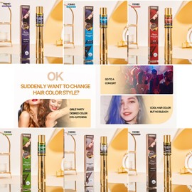 Hair Coloring Wand, 6 Colors Temporary Hair Mascara with Brush - No Bleach Formula, Smudge-Resistant & Quick-Drying for Highlights, Ombre, Daily Styling