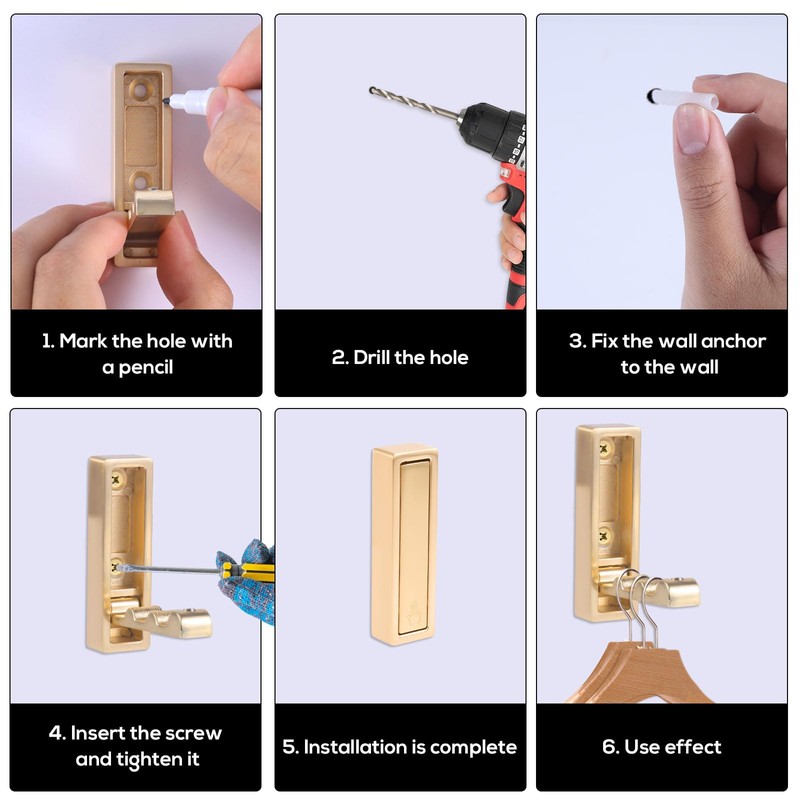 BOXOB 2 Pcs Foldable Gold Wall Hooks, Heavy Duty Brushed