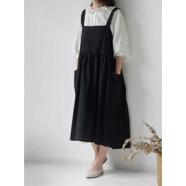 SEJMX Cute Pinafore Dress Retro Lovely Vintage Kitchen Apron Waterdrop Resistant Cotton Aprons for Women with Pockets