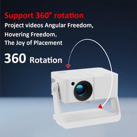 Built-in Stand Projector 1080P 500 ANSI with WiFi and Bluetooth 5.2, Electric Focus/Keystone, 360°Stand, Portable Outdoor Movie Mini Projector for HDMI/USB/Phone/AV/PC(White)