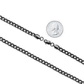 FOSIR Stainless Steel Diamond Cut 5mm Black Cuban link Chain Curb Necklace for Men and Women, 18 Inches