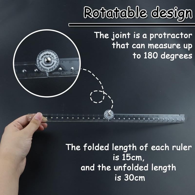 2 PCS Folding Ruler, 30cm Foldable Ruler Clear Ruler 15