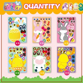 36 Sheet Easter Stickers for Kids,Easter Basket Stuffers,Make a Face Easter Stickers with Easter Animal Egg Themed,Make Your Own Stickers,Easter Decorations Gift Kids Party Favor Supplies Crafts