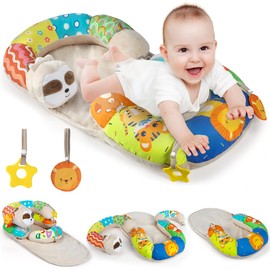 URMYWO Tummy Time Mat - 4 in 1 Cozy Tummy Time & Seated Support Pillow, Sitting Support for Newborn 0-12 Months, Infant Baby Sit Me Up Floor Seat Early Sensory Development Gifts Tummy Time Play Toys