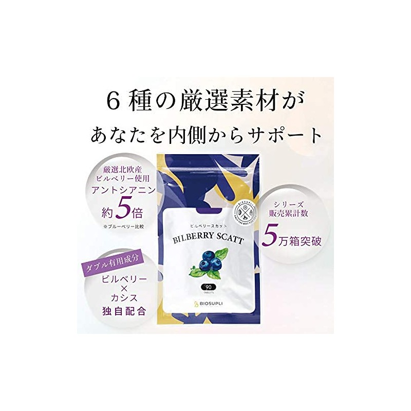 バイオサプリ ビルベリースカット ルテイン アントシアニン リコピン マリーゴールドエキス カシス マカ 90粒×1袋