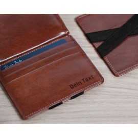 Jaimie Jacobs Flap Boy Slim with Engraving – The Original – Magic Wallet with Magic Purse Thin Men's RFID Protection Money Clip Small Slim Wallet Gift Genuine Leather Flap Boy Slim, dark brown