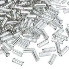 uxcell 1300Pcs Glass Bugle Beads, 4x1.7mm Tube Mini Loose Glass Seed Spacer Bead for DIY Earrings Necklaces Bracelets Jewelry Making (Silver)