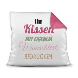 Print Royal Kissen selbst gestalten mit WUNSCHTEXT - individuell bedruckt mit eigenem Text oder Namen - Personalisierte Geschenkidee/Kopfkissen mit Spruch beschriften - Farbkissen Rückseite Pink