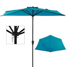 COBANA 9’ Half Round Patio Outdoor Umbrella with Crank for Deck, Balcony, Garden or Terrace Shade, Blue