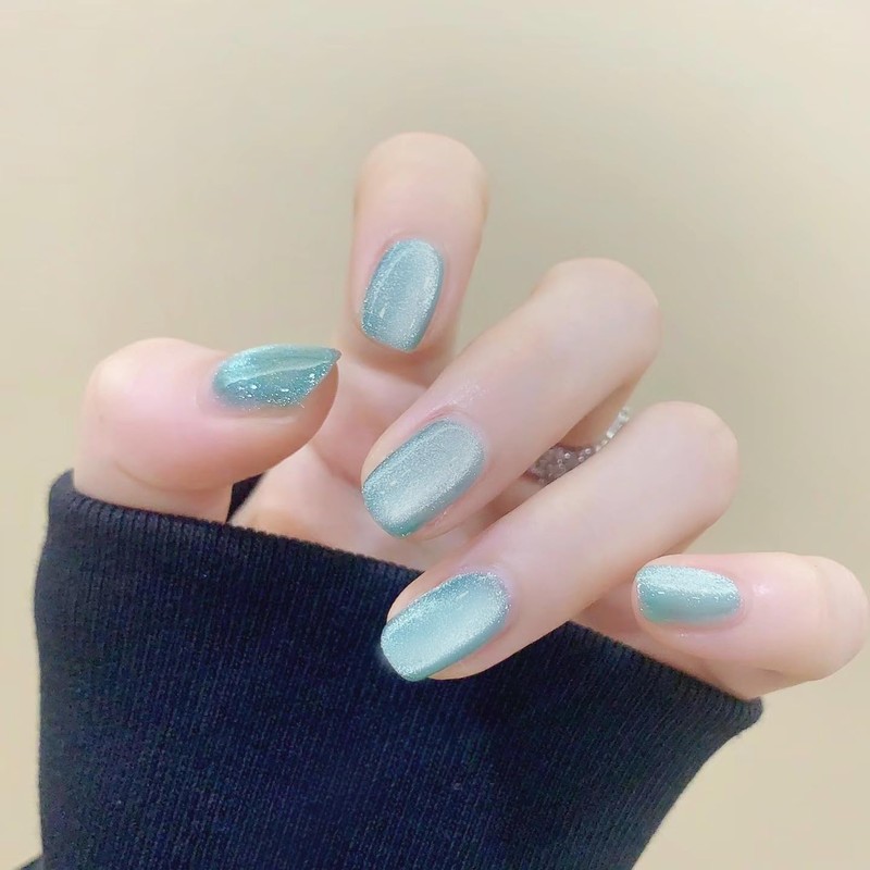 ネイルチップ 24枚セット くり返し使える ショート 大人かわいいミニマルデザイン オフィス/デート用 簡単リムーバブル 猫の目石ネイル 雪の結晶