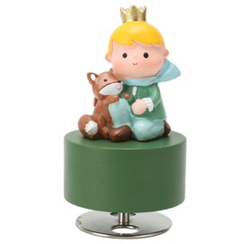 Wooden Mechanical Music Box Innovative Cute Cartoon Figure Rotating Green Base Wooden Movement Music Box for Gifts