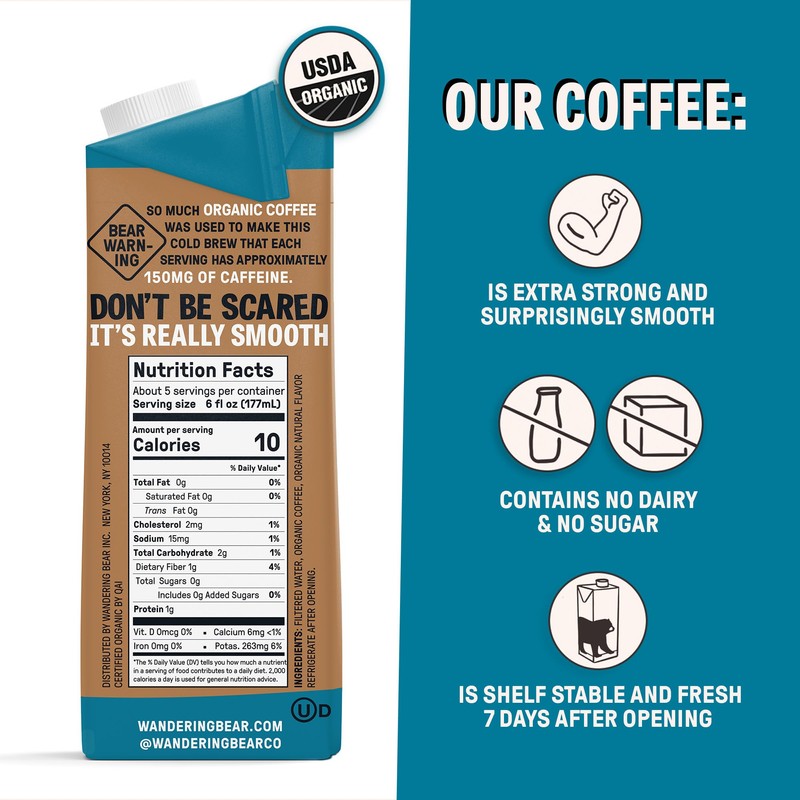 Wandering Bear Organic Vanilla Cold Brew Coffee, 32 fl oz,