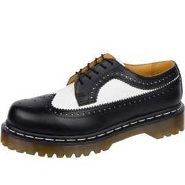 Dr. Martens, 3989 Brogue BEX 3-Eye Leather Wingtip Shoe for Men and Women, Black & White, 14 US Women/13 US Men