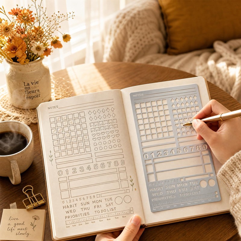 2 pcs Record Template Metal Journal Stencils for Dotted Journals
