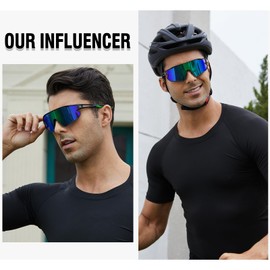 DUCO 0023 Men’s Polarized Sports Sunglasses, UV400, UV Protection, Biking, Baseball, Tennis, Driving, Running, Fishing, Golfing, Marathon, Skiing, black-blue