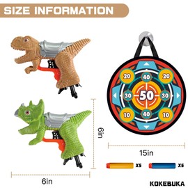 KOKEBUKA Dinosaur Toy Guns for Kids 2 Pack – T-Rex & Triceratops Foam Dart Blasters with Sticky Target, 10 Soft Foam Darts, Dino Shooting Game Set for Indoor Outdoor Play, Boys Girls Ages 4–8