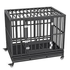 VEVOR 42 Inch Heavy Duty Dog Crate, Indestructible 3-Door Kennel for Medium to Large Dogs With Lockable Wheels and Removable Tray, High Anxiety Crate for Indoor & Outdoor
