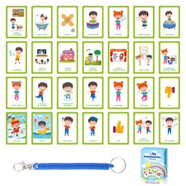 VINSPIRE PECS Communication Cards - 32 Pieces Autism Communication Cards with Loss Prevention Strap to Help Children Communicate Nonverbally, Special Education, Visual Aids